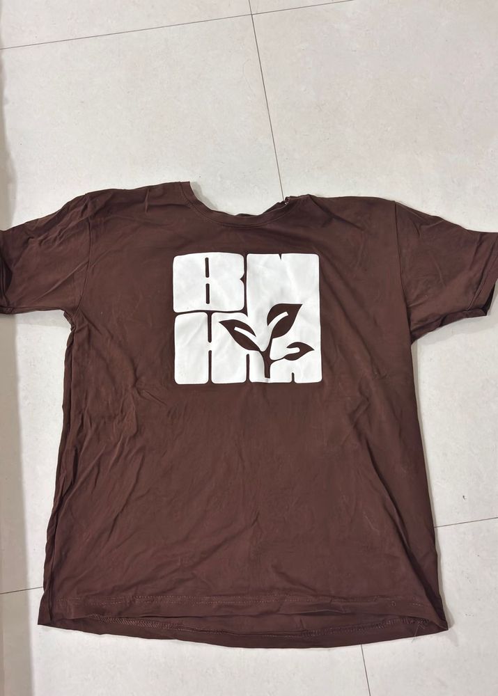 Brown T-Shirt with Leaf Logo