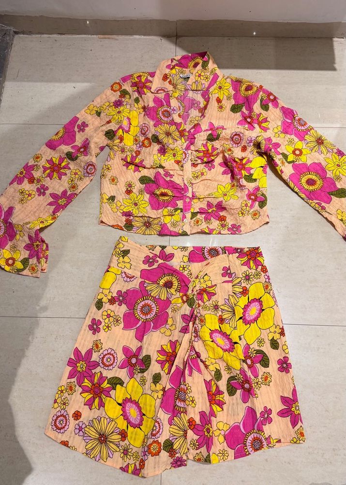 Retro Floral Shirt &amp; Skirt Set