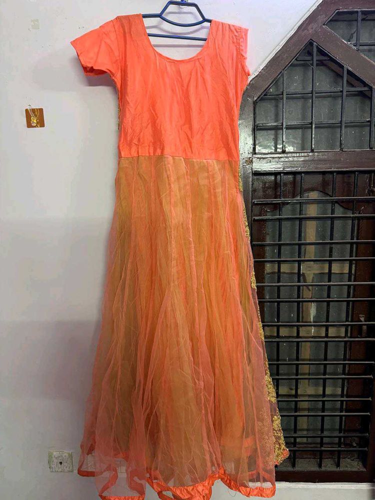 Orange Net Ethnic Gown