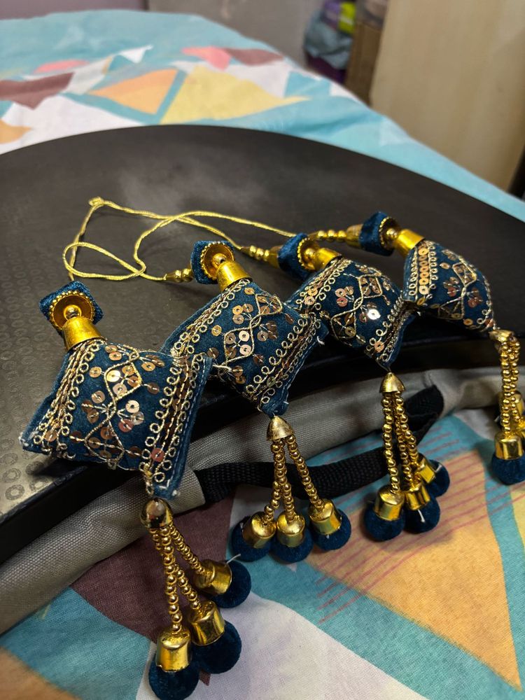 Navy Blue &amp; Golden Lehenga Latkan – Set of 4