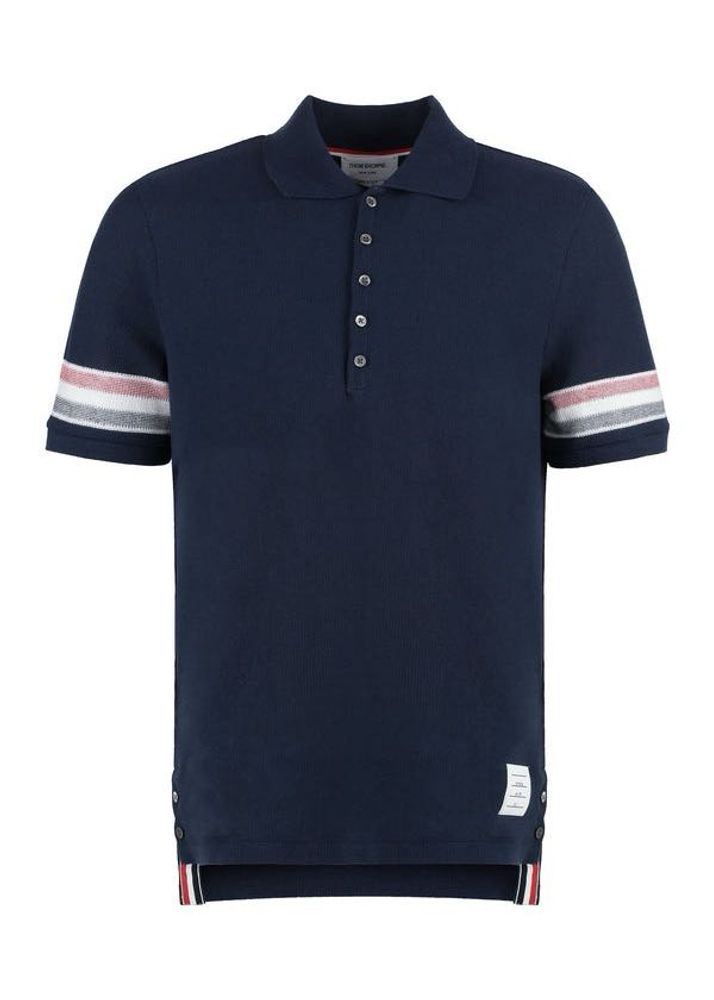 THOM BROWNE Navy Blue Stripes Polo Shirt