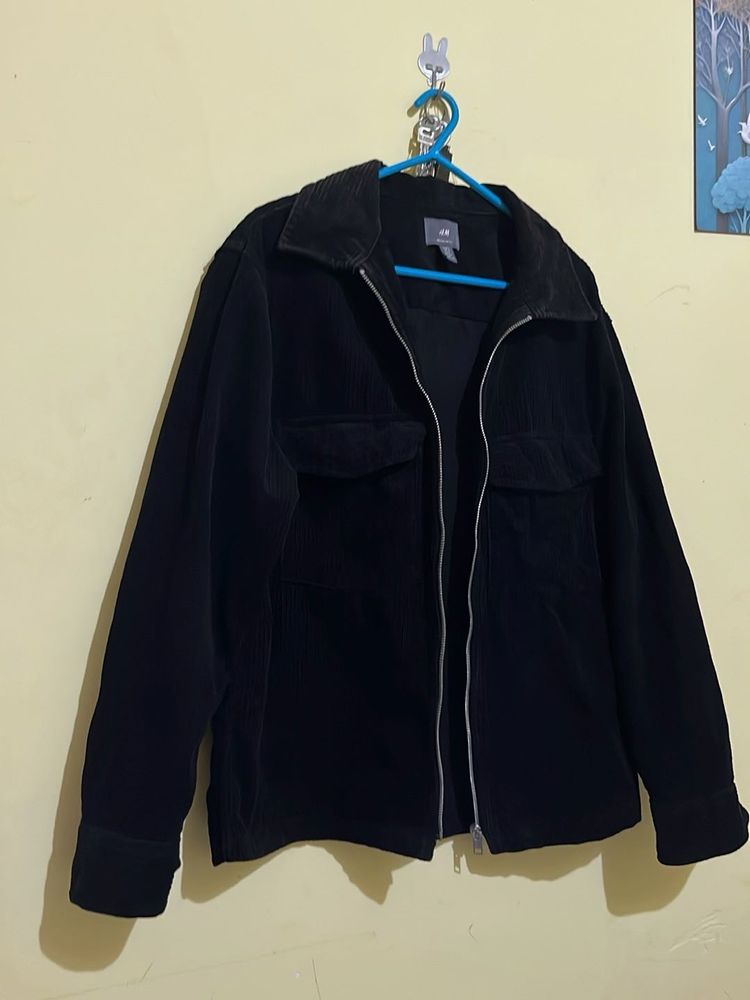 Black Corduroy Zip-Up Jacket
