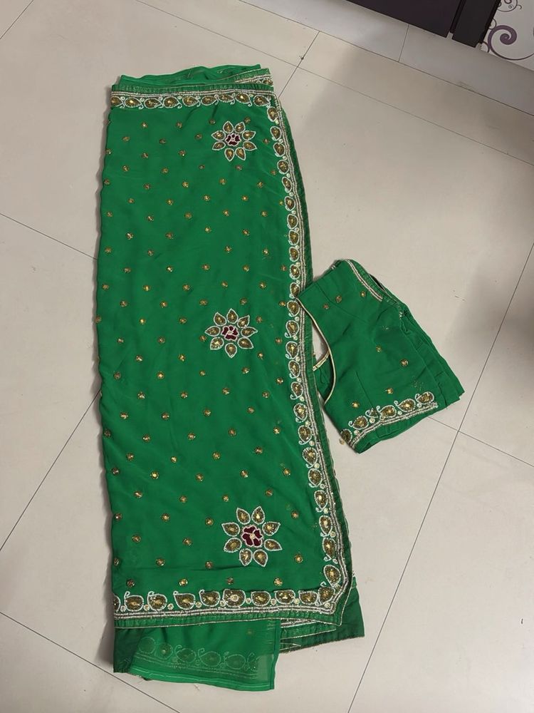 Beautiful Green Embroidered Saree