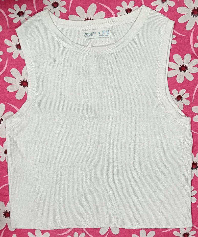Branded White Ribbed Tank Top