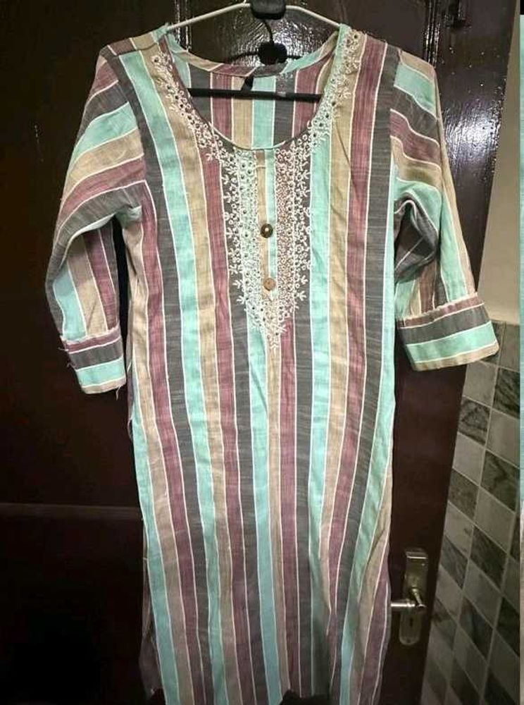 Striped Embroidered Kurta