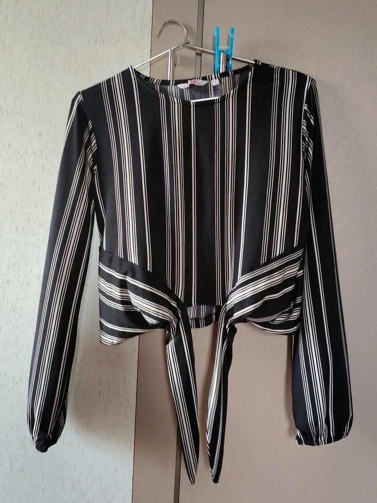 Striped Tie-Front Crop Top