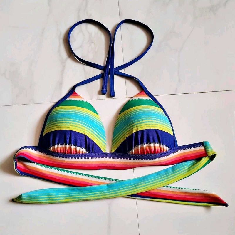 Colorful Striped Bikini Top S