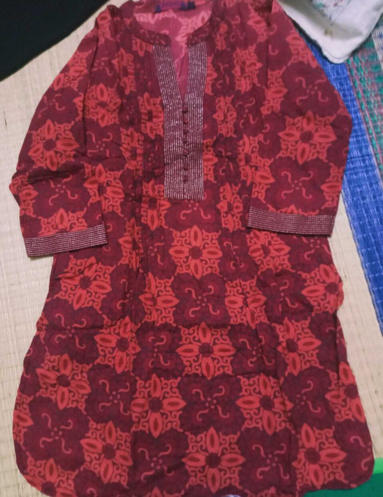 Maroon Printed Kurta