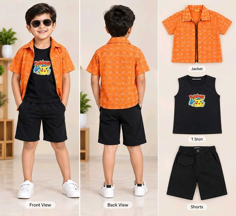 T Shirt Shorts And Jacket Set for 4 years Kid