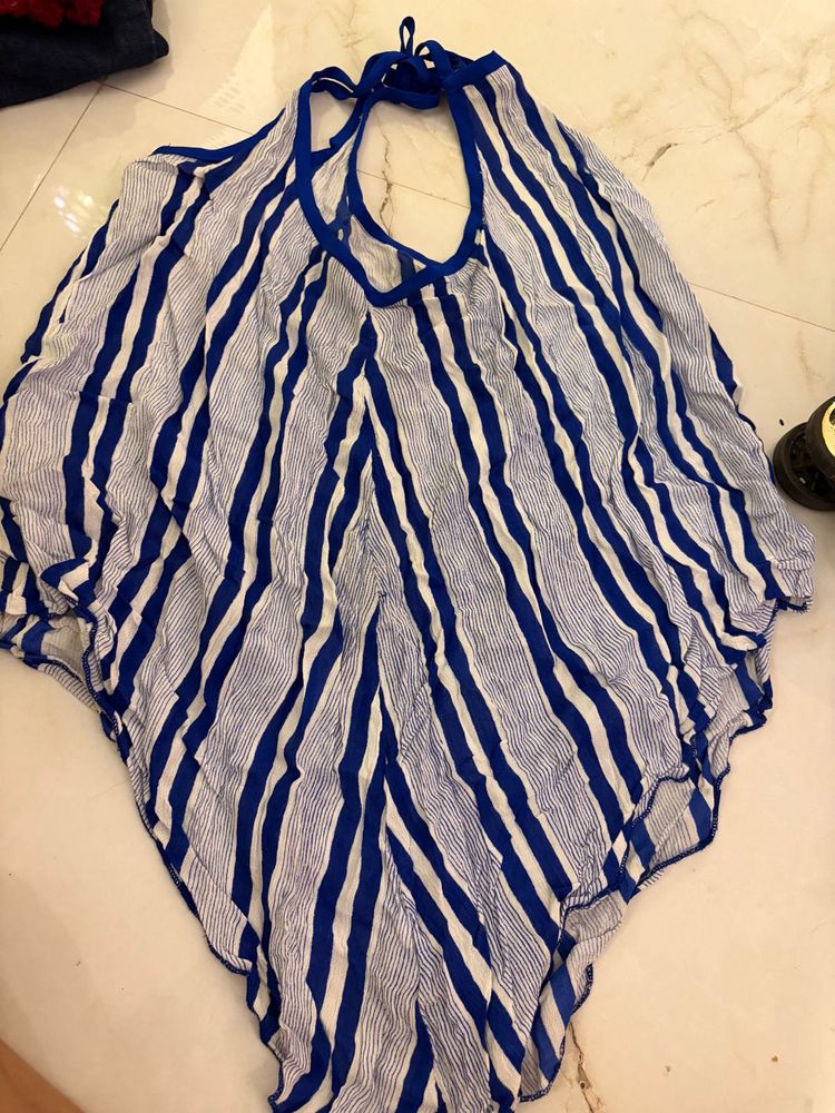 Blue &amp; White Striped Halter Top