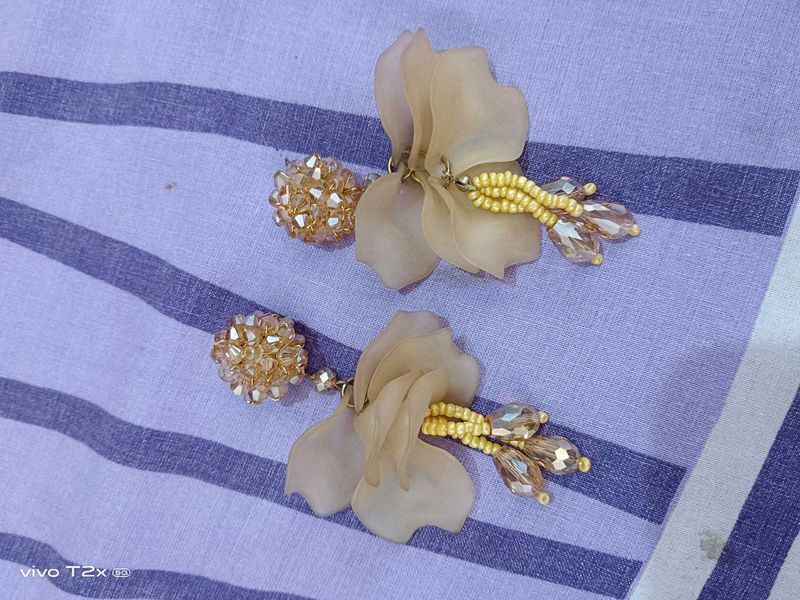 Elegant Beaded Flower Dangle Earrings
