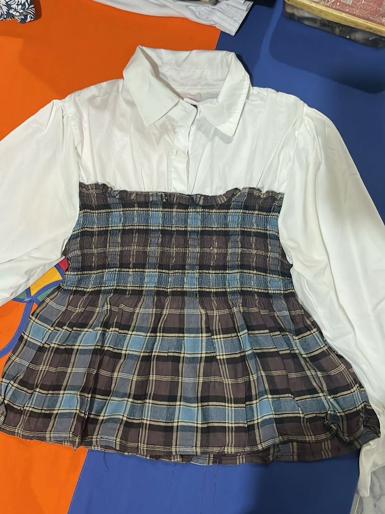 Chic Plaid Smocked Button-Down Top