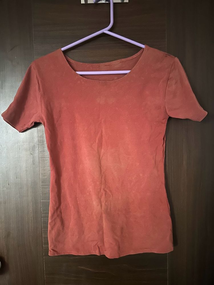 Skinny Rust Colour Tshirt For Ladies
