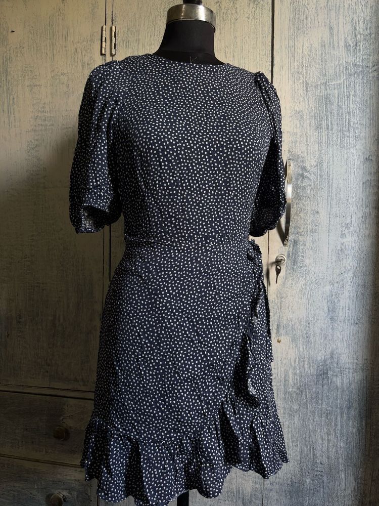 Navy Polka Dot Wrap Dress