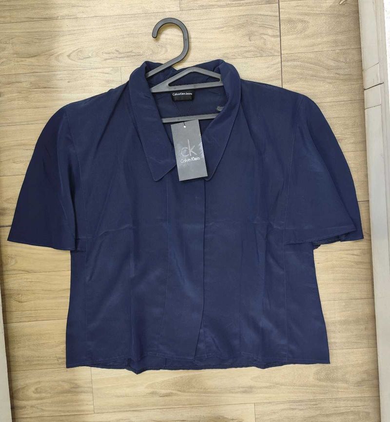 Calvin Klein Navy Collared Blouse Top - M