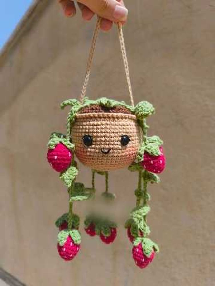 Handmade Crochet Strawberry Plant Decor