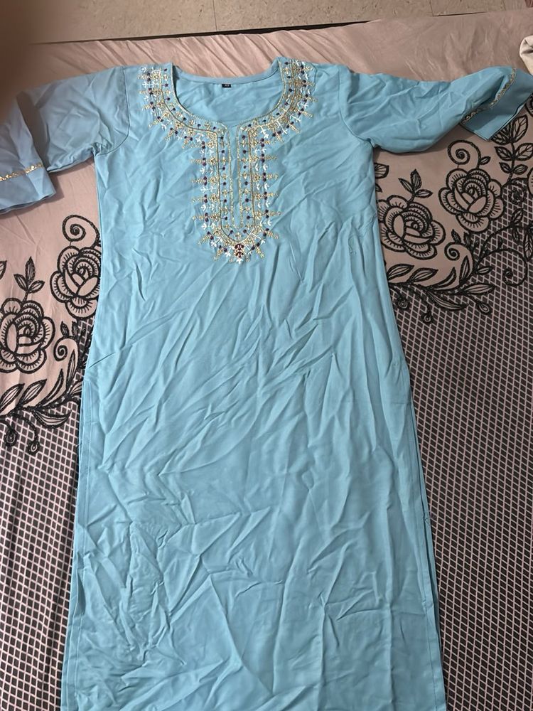 Embroidered Sky Blue Kurta