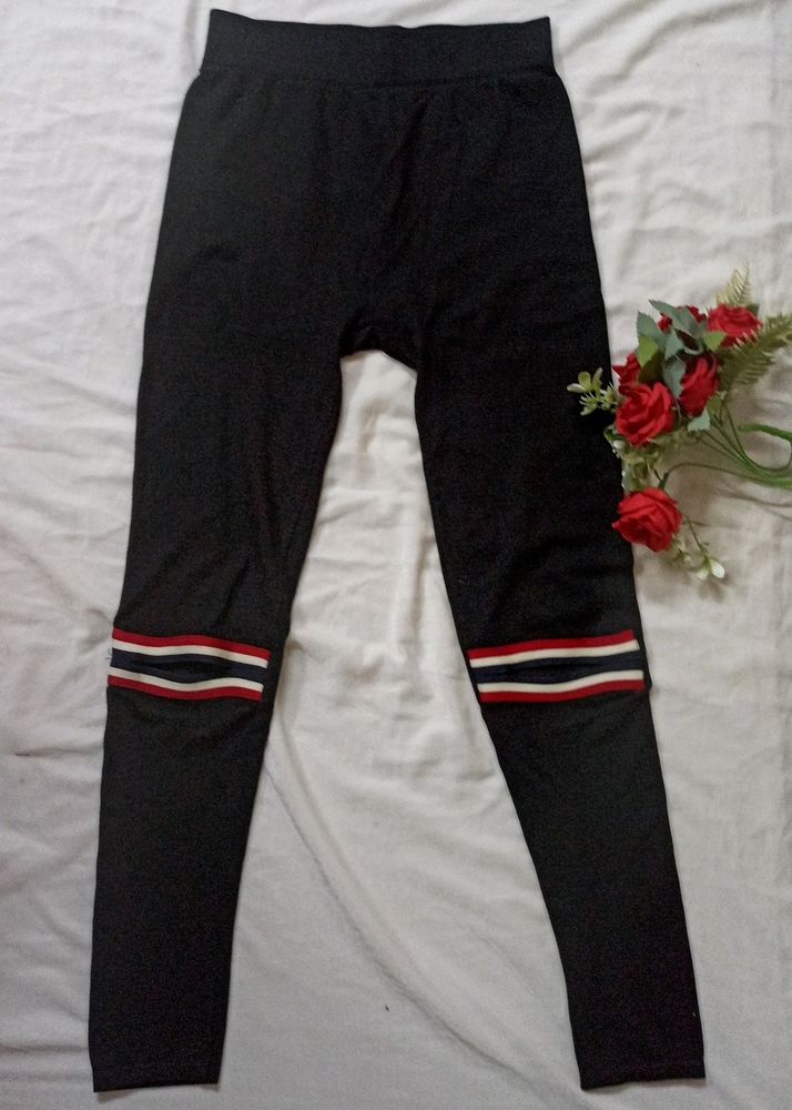 Striped Knee Black Leggings