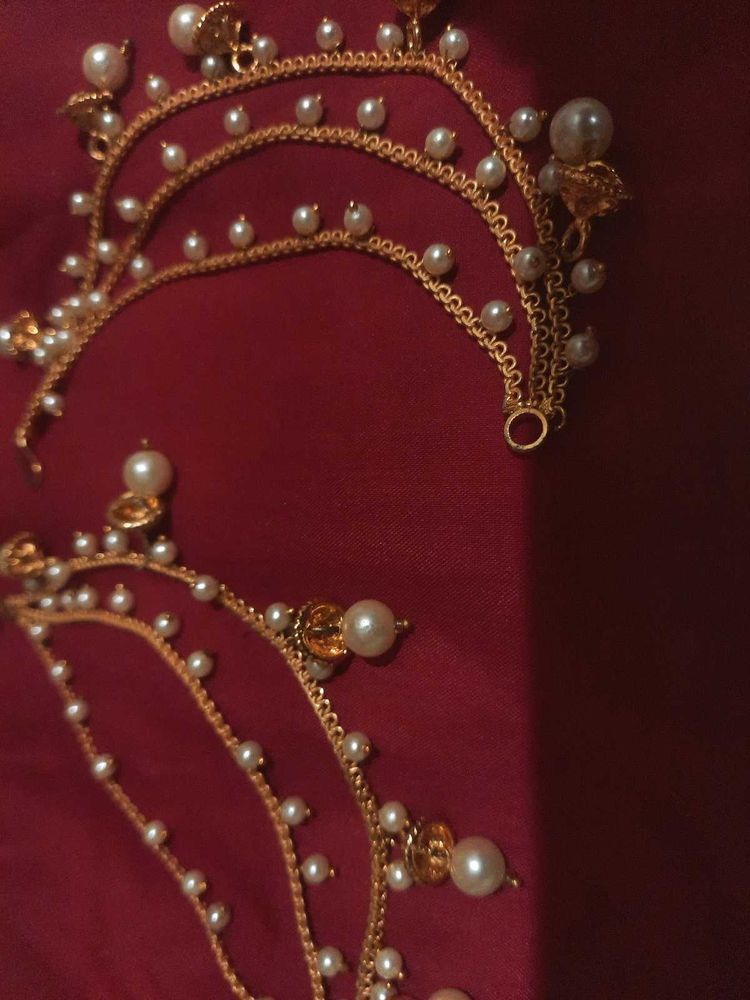 Pearl Bahubali Gold Ear Chain