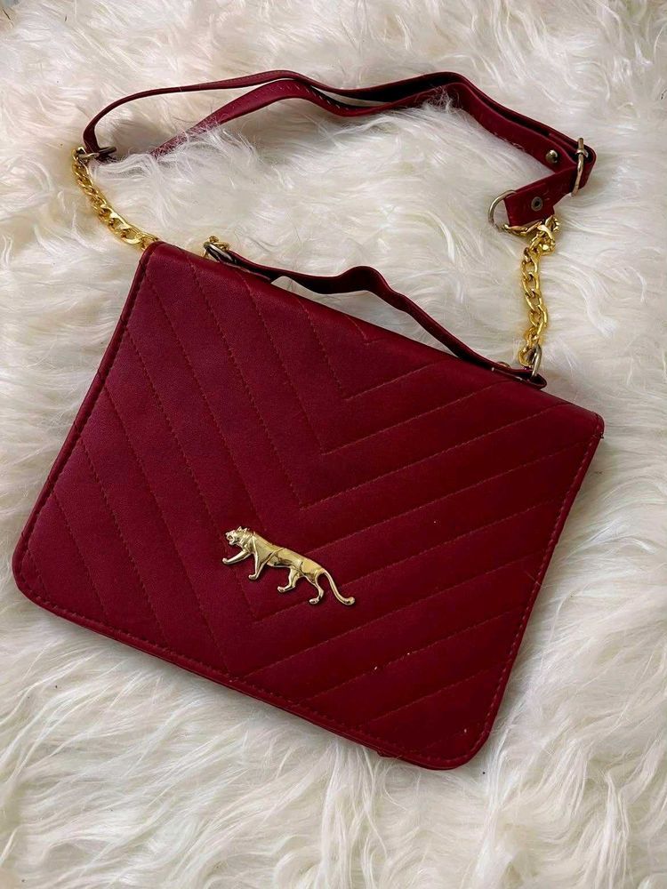 sabhyasachi Red Handbag with Gold Tiger Accent