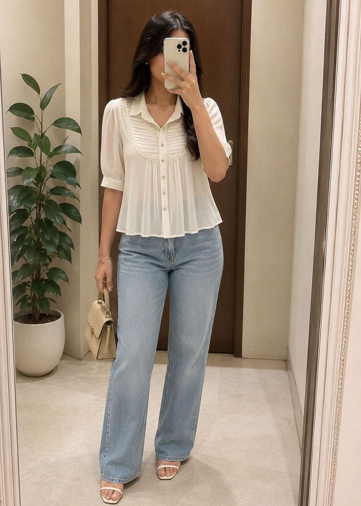 Chic Sheer Blouse with Pearl Buttons