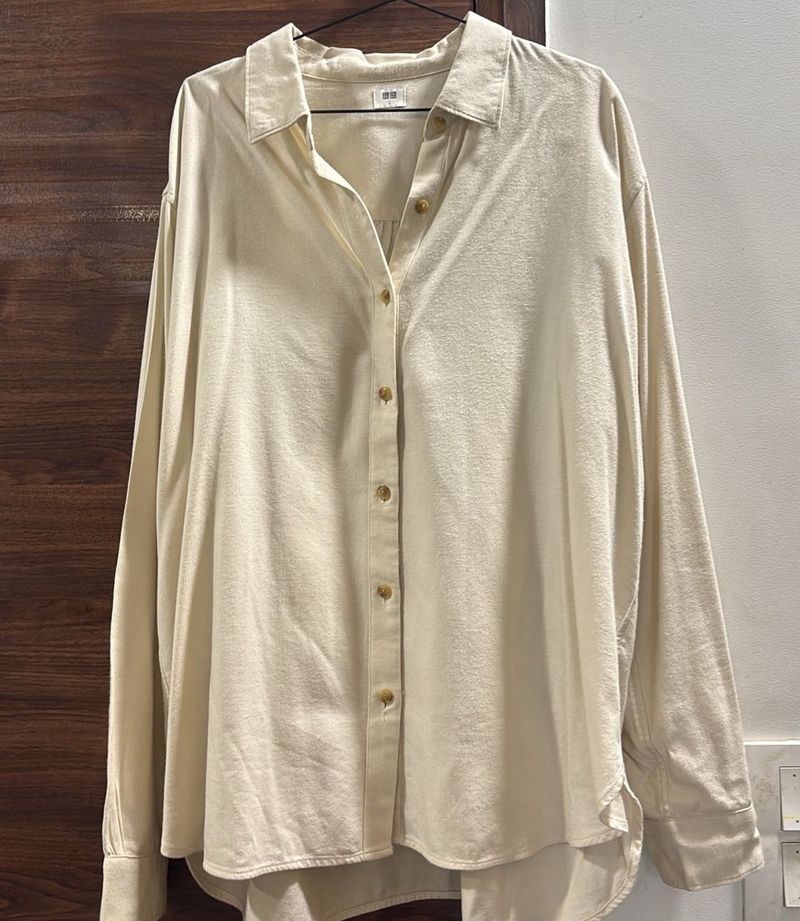 Cream Linen Blend Collared Shirt