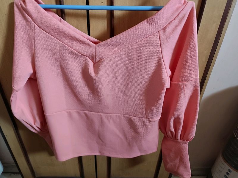 V Neck Pink Bardot Top
