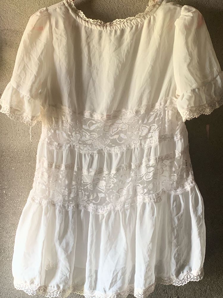 Sheer Lace Trimmed White Shirt