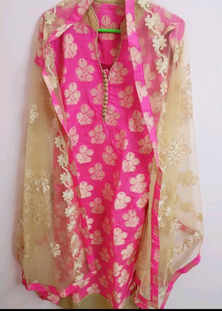 Pink &amp; Gold Embroidered Suit Set