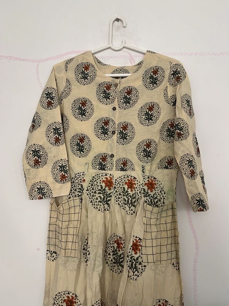 Beige Printed Kurta with pant