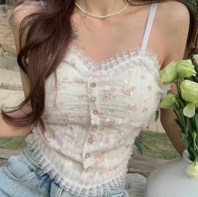 Floral padded Button-Up Camisole Top