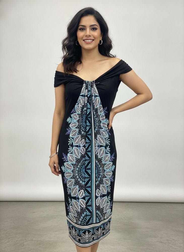 London Times Women Printed Dress In Excellent Cond
