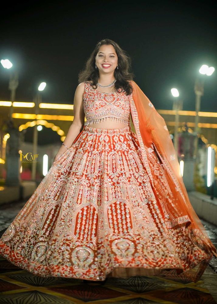 Stunning orange &amp; Silver Embroidered Lehenga