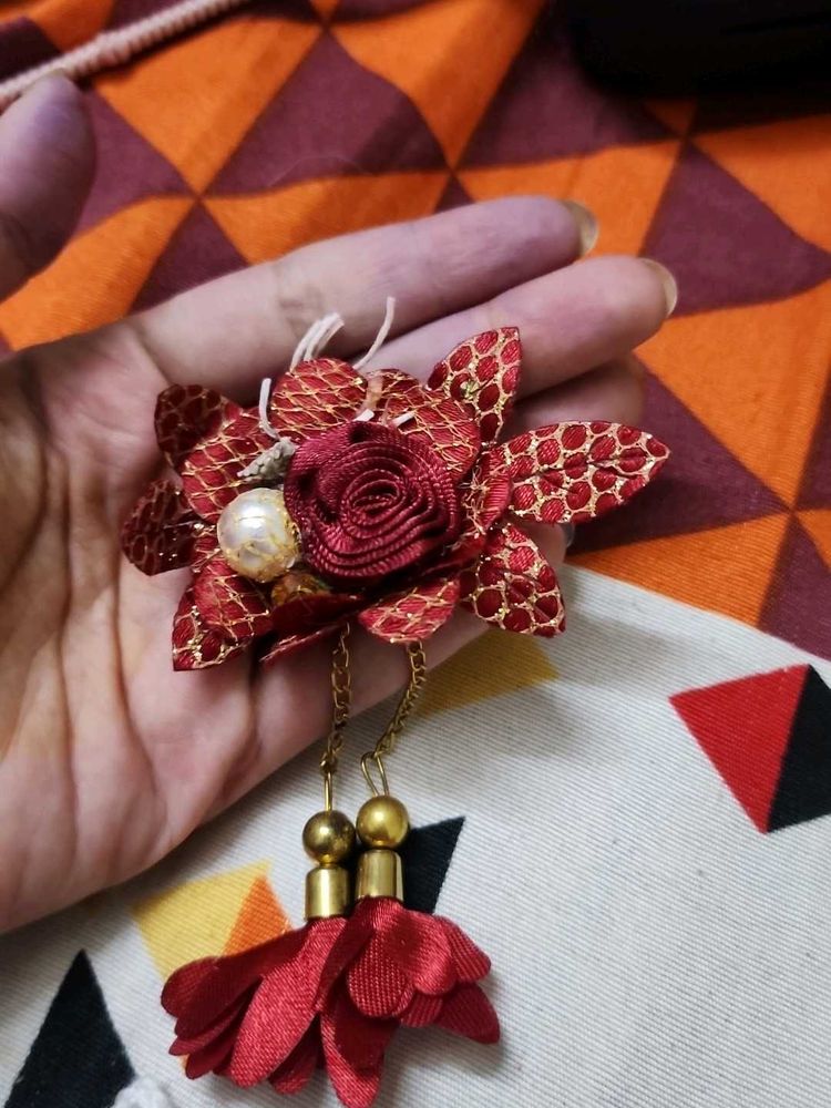 Red Floral Tassel Brooch