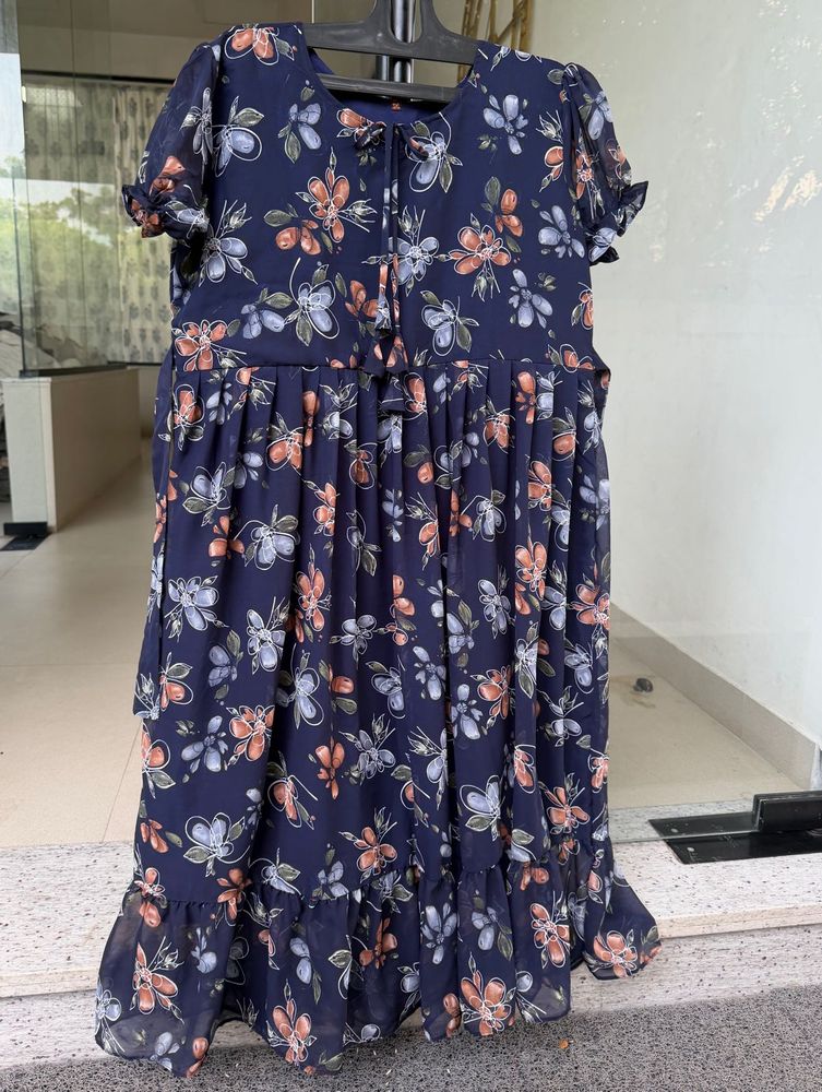 Navy Floral Print Midi Dress 3XL