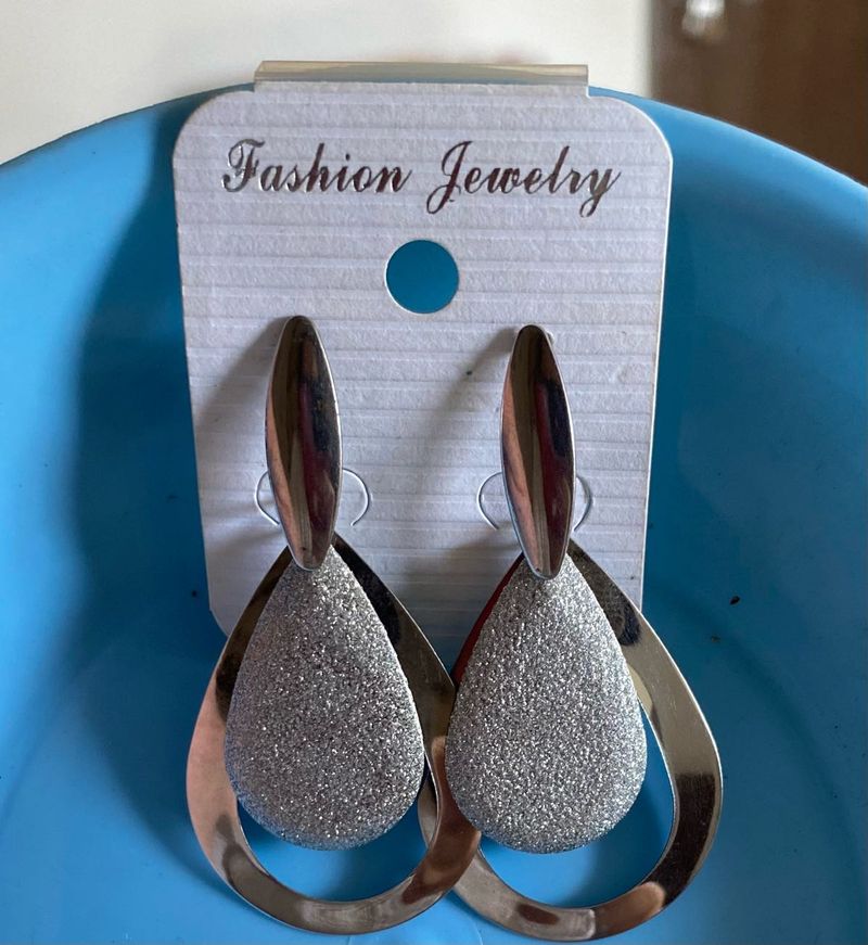 Silver Glitter Teardrop Statement Earrings