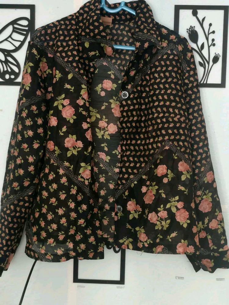Vintage Floral Print Button-Up Shirt