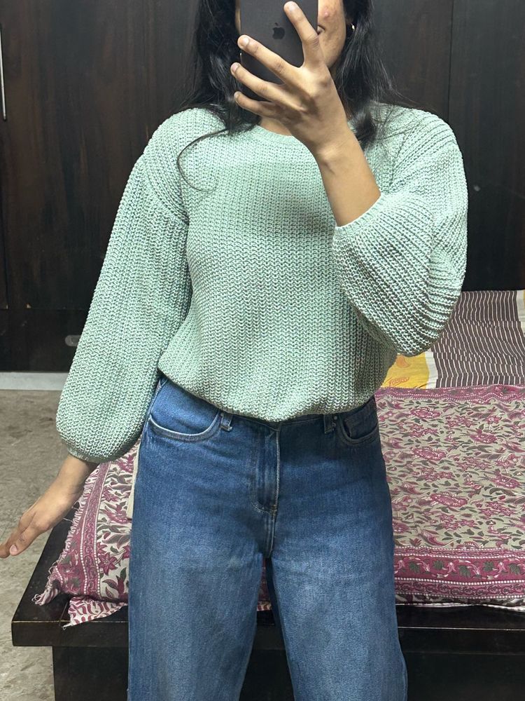 Cozy Mint Green Cropped Knit Sweater