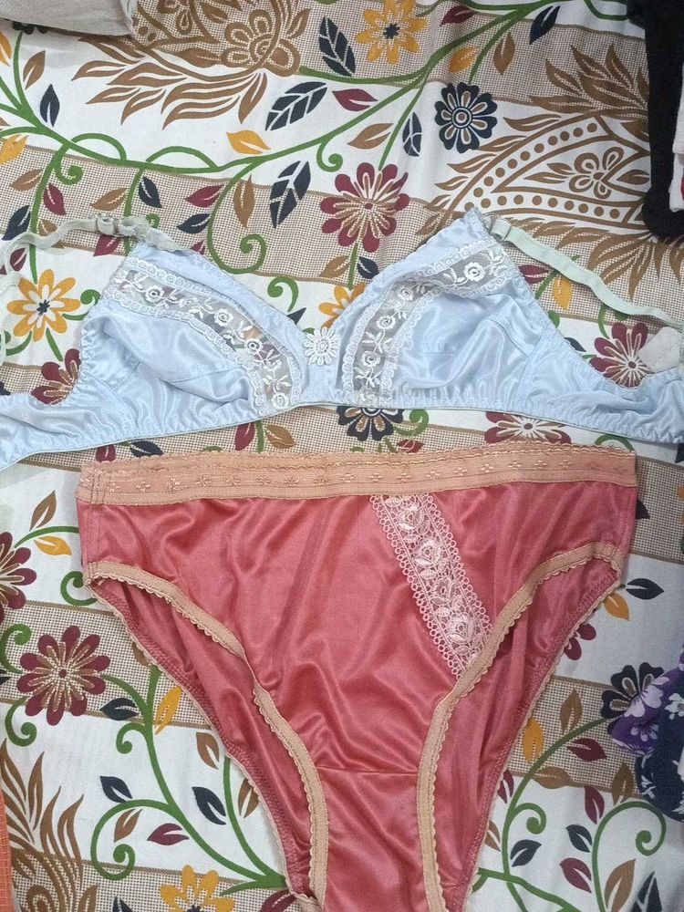 Light Blue Bra and Pink Panty Set