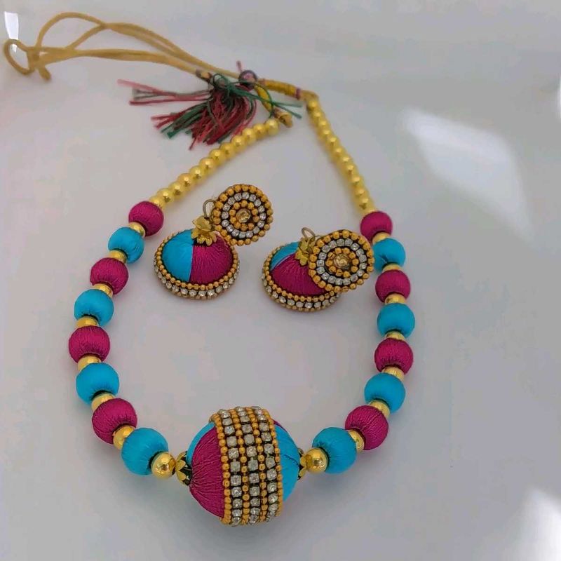 Silk Thread Necklace &amp; Earring Set