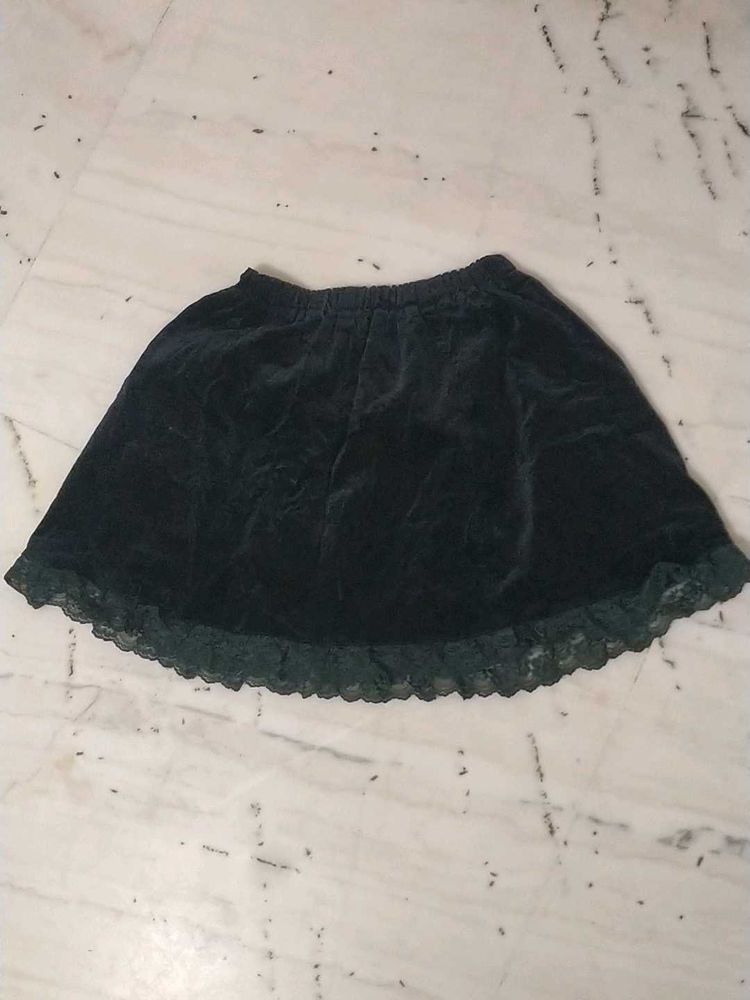 Black Velvet Skirt with Lace Trim