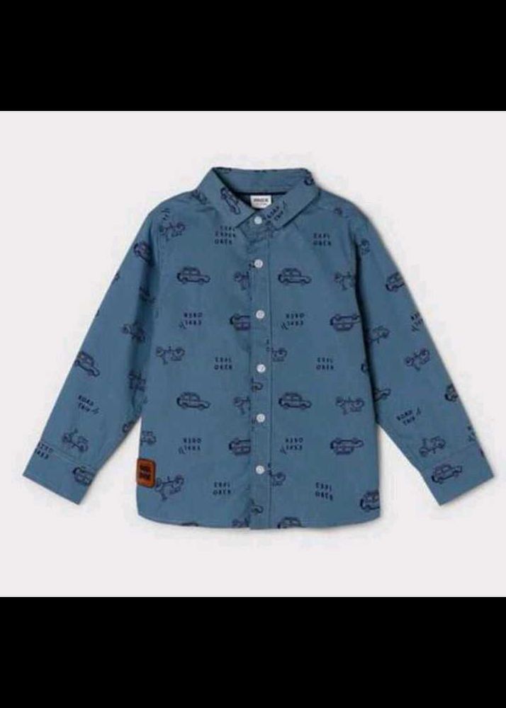 Boys Blue Car Print Shirt