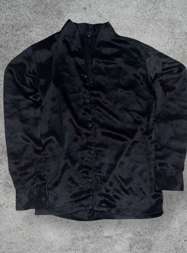 Black Silk Button-Down Shirt