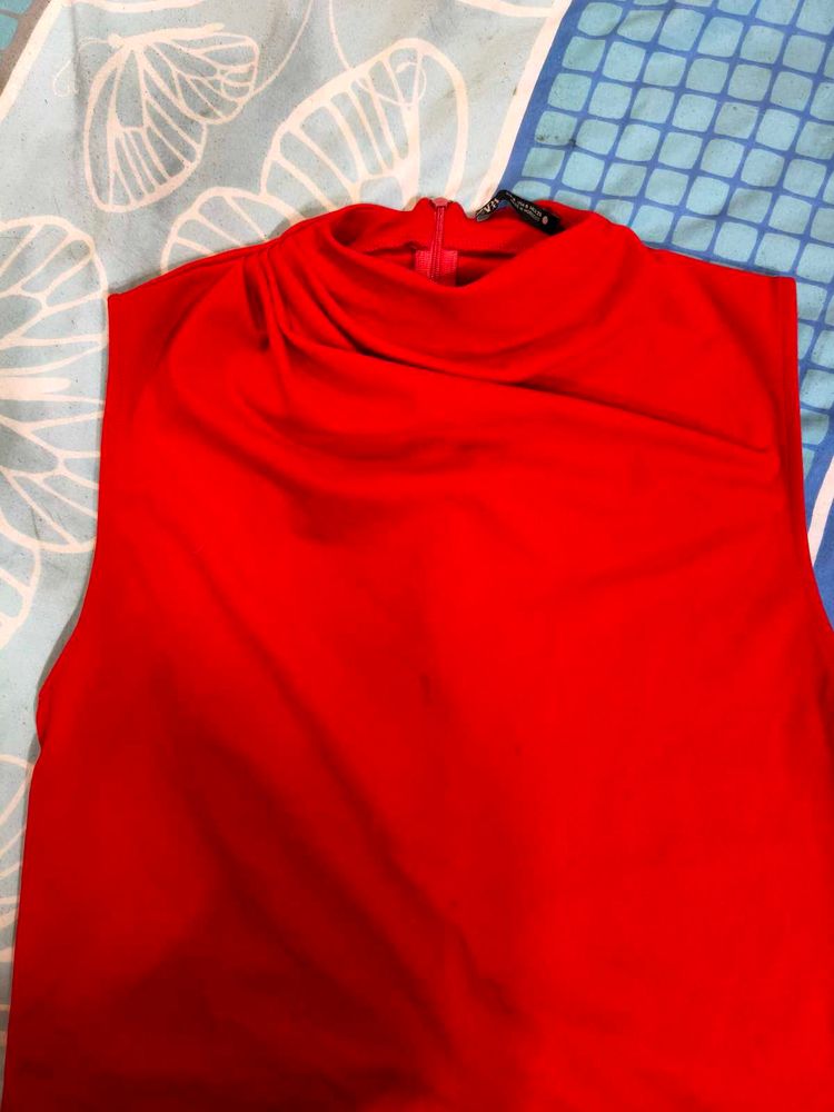 Chic Red Mock Neck Top