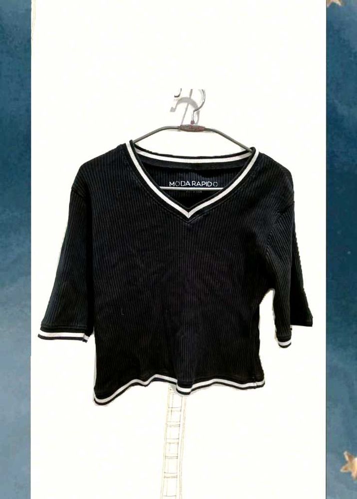 black white line top for women