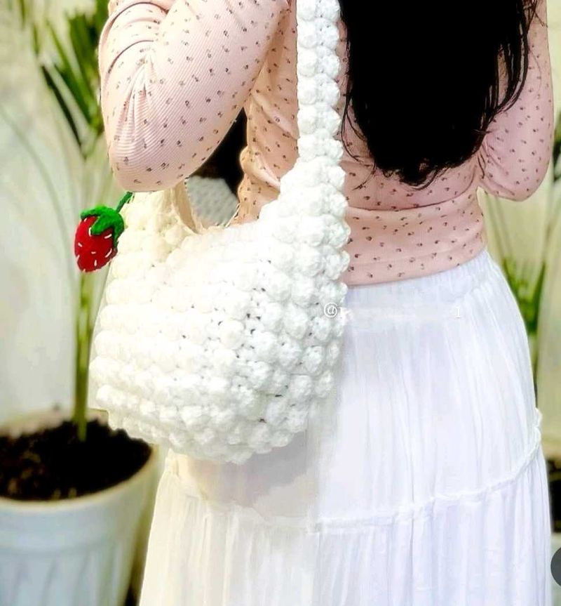 Crochet White Strawberry 🍓 Bag
