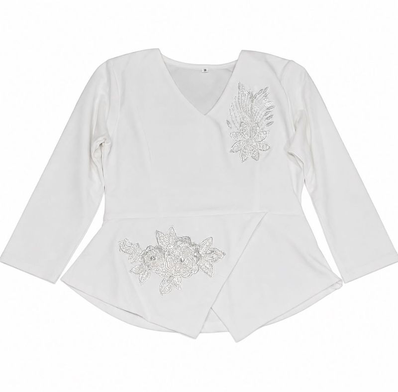 White Embroidered Peplum Blouse