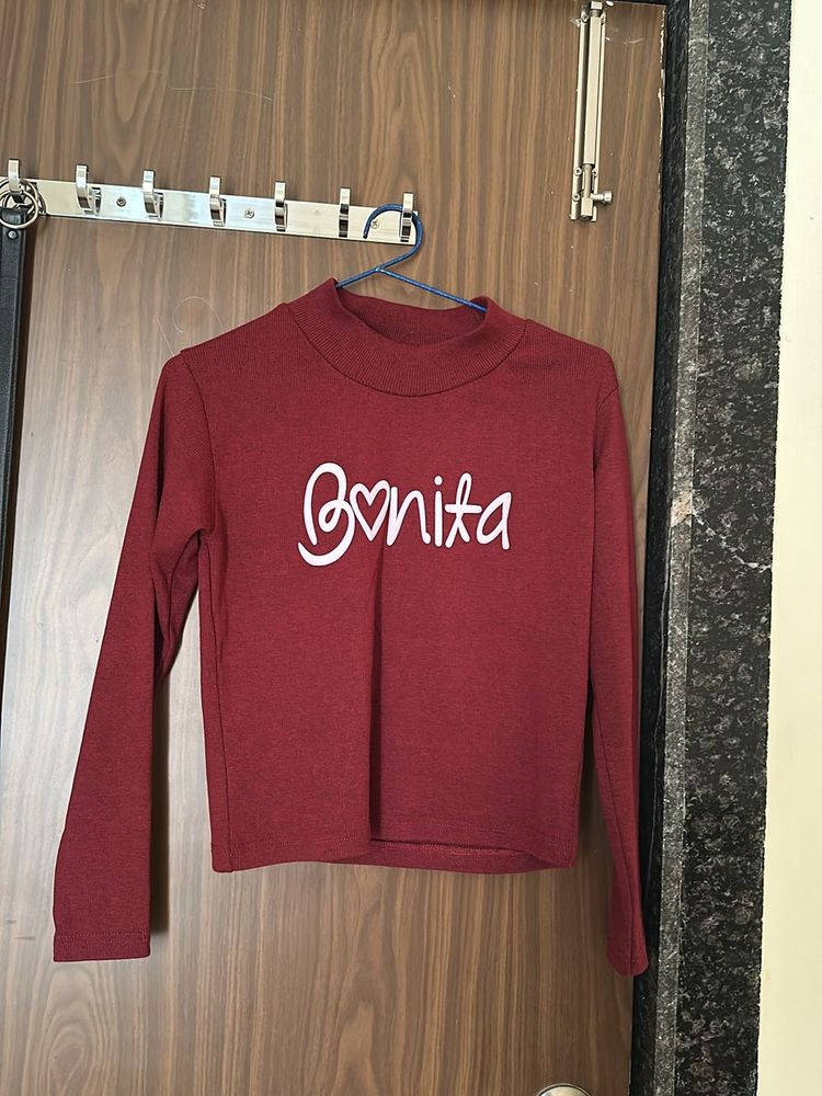 Maroon Full Sleeves ribbed Tshirt