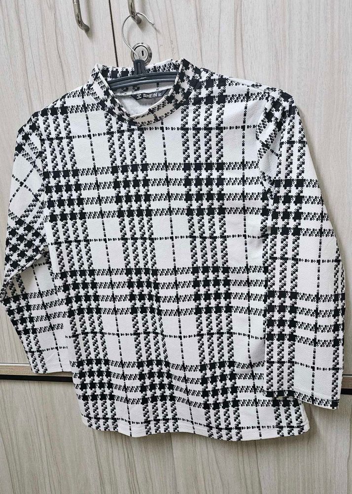 Shein Plaid Mock Neck Top