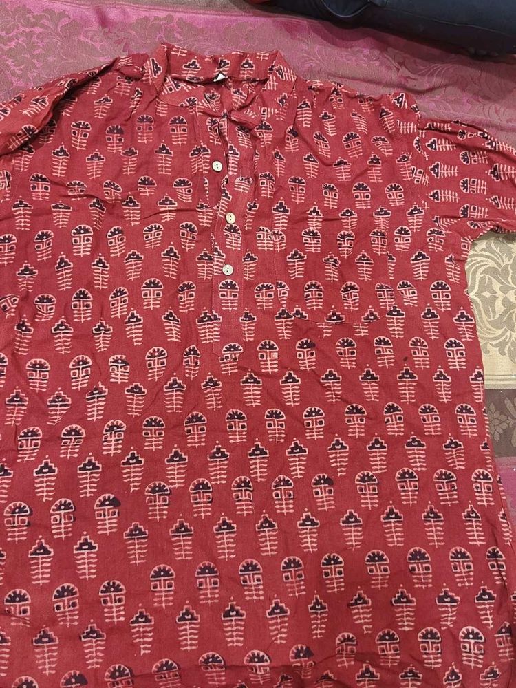 Maroon Printed Kurta